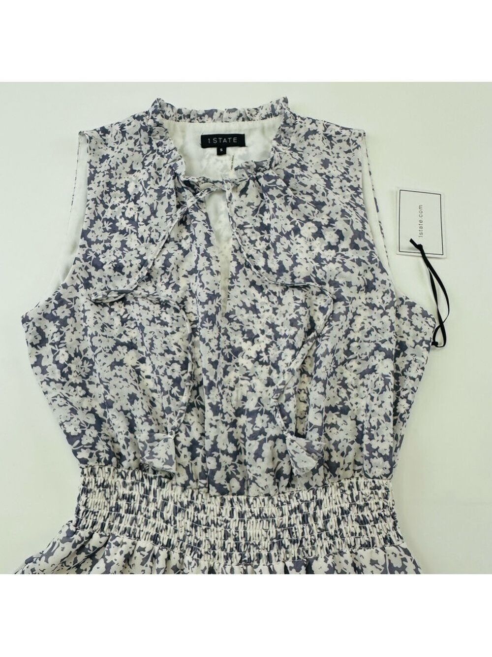 1. State lilacy grey white floral sleeveless tie V-neck tiered maxi dress Summer - Picture 11 of 13